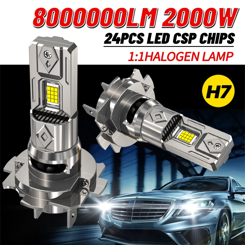

H7 Led Canbus Lights 1:1 Mini Size Car Headlight With Fan 8000000LM Super Bright Wireless Turbo Fog Bulb 6000K Automobile Lamp