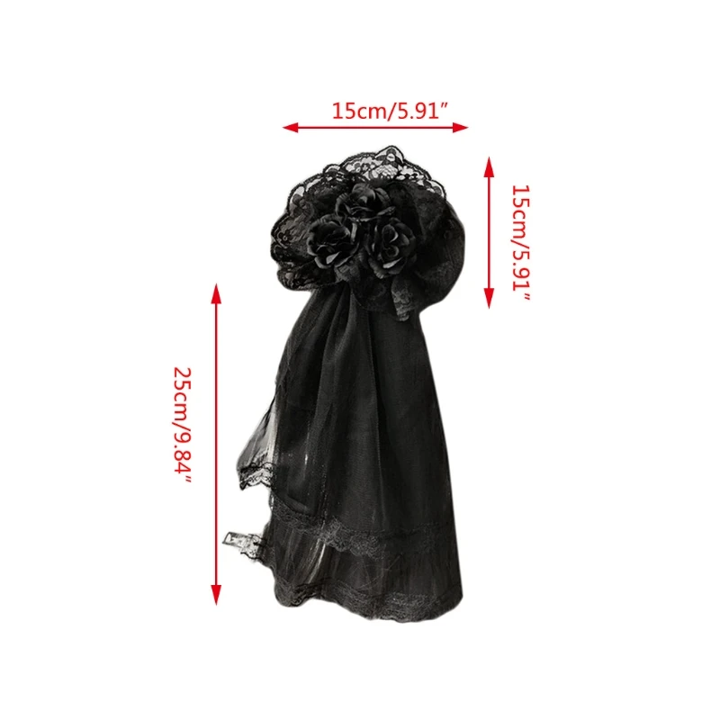 Y166 Womens Hair Ornaments Gothic Lace Rose Hair Accessories