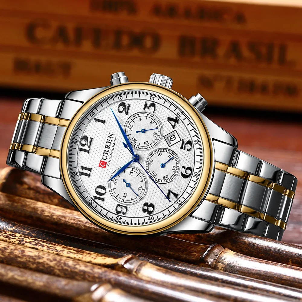 CURREN Men's Watches Simple Fashion Large Arabic Numeral Dial Original Quartz Watch for Man Waterproof Chronograph Clock