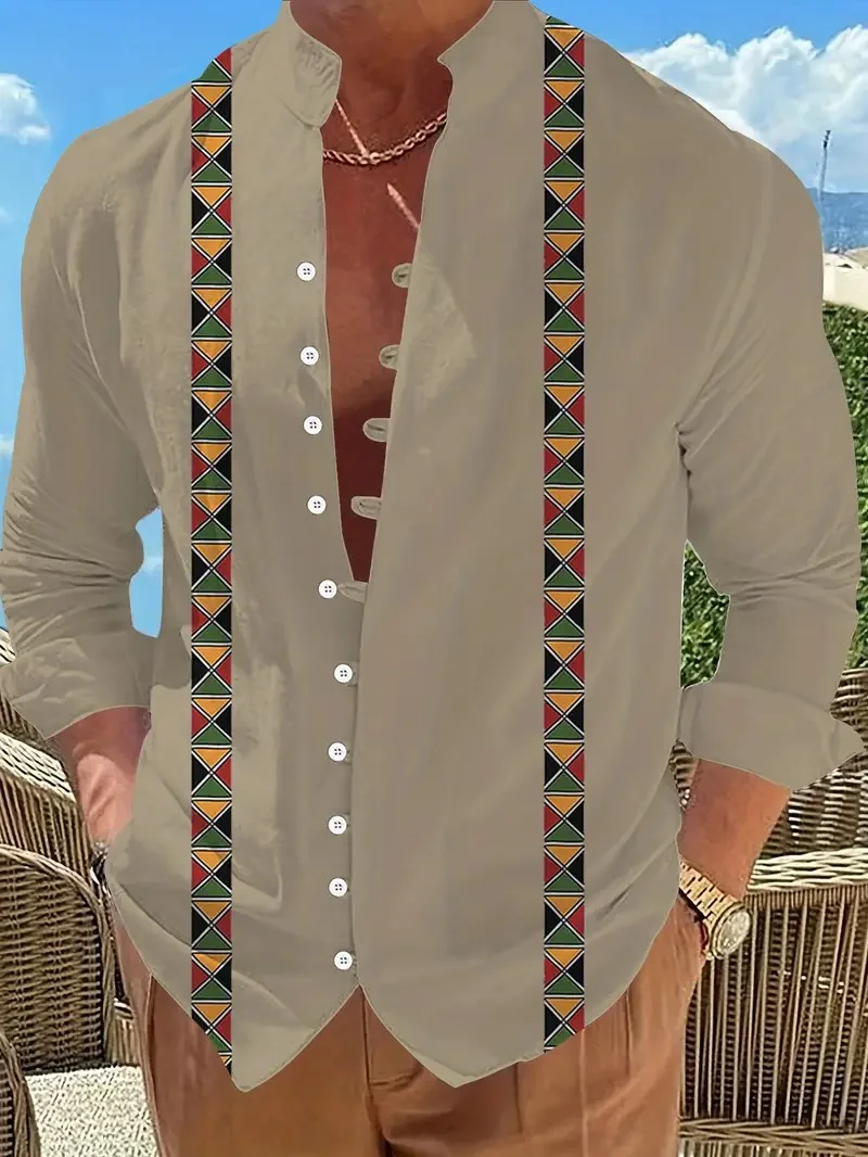 

Men's Long Sleeve Shirt New Printed Button Shirt Fashion Loose Men's Shirt Casual Clothing Muslim Men's Clothing 2026