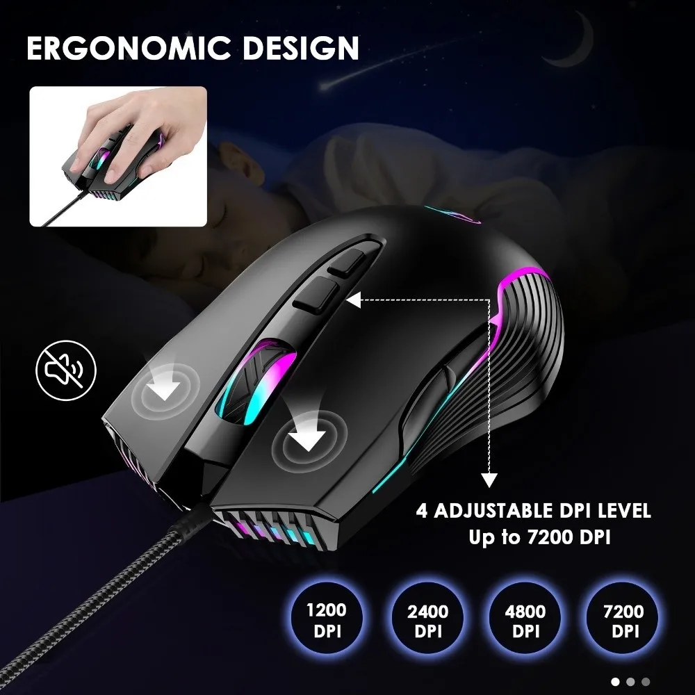 

USB/Type-C 2.4G Wireless Mouse LED Backlit Rechargeable Wired Mouse Jiggler Mode 1600 DPI Optical Wireless Mouse Office Home