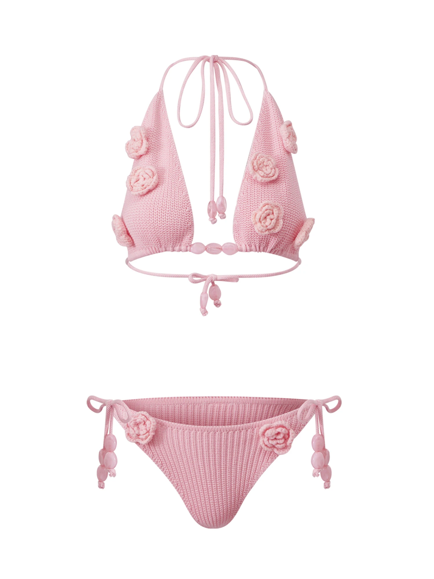 

Stylish Women s Halter Neck Knit Swimsuit Set with High Waist Bottoms Trendy Two Piece Bathing Suit for Summer Beachwear