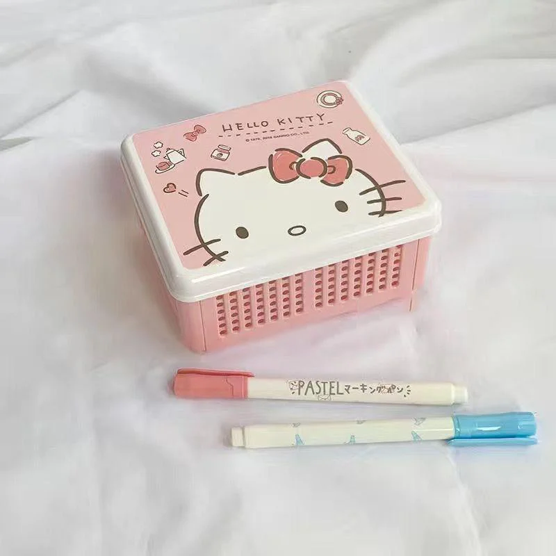 Kawaii Sanrio Hello Kitty Cartoon Folding Storage Box Multipurpose Collapsible Desktop Miscellaneous Cosmetics Sorting Girl gift