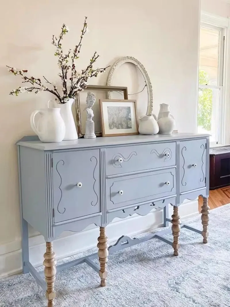 Franse massief houten woonkamer eetkamer zijkast Amerikaanse retro blauwe locker entree muur decoratieve kast gesneden veranda kast