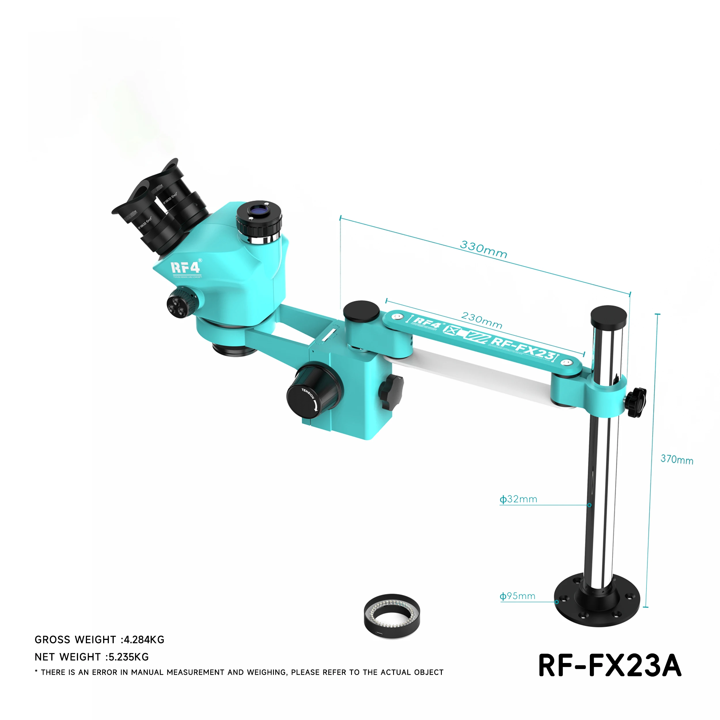 RF-FX23A 6 Speed Precise Locking Magnification Zoom ，360 ° Rotation Adjustable Swing Arm Universal Triocular Stereo Microscope