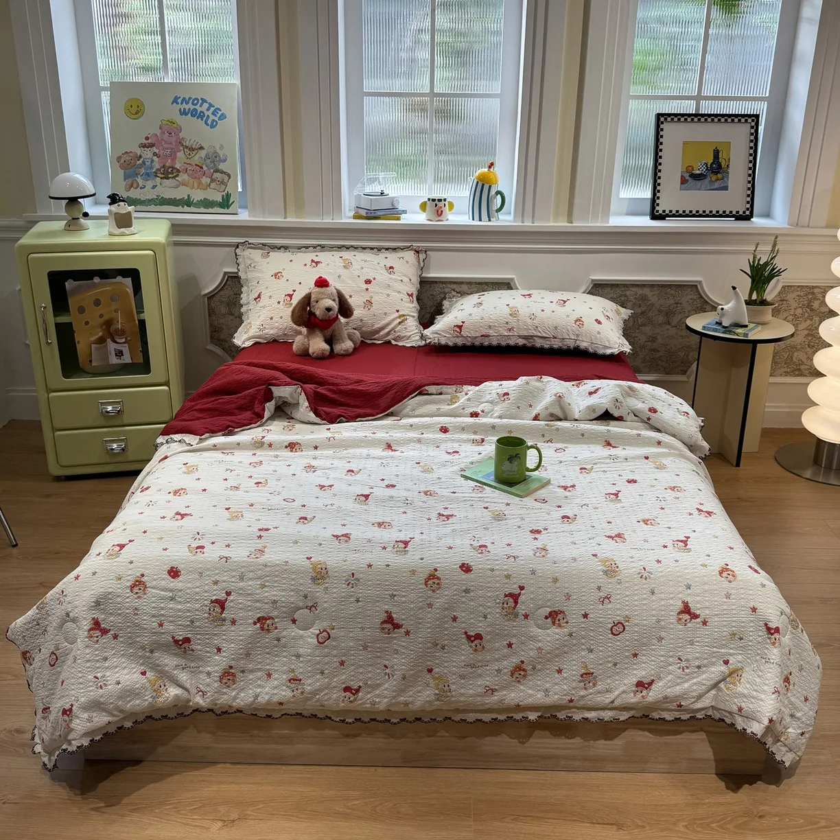 Puff Yarn Summer Blanket Set Printed Thin Quilt Bed Sheet Pillowcase 4pcs Bedding Set Summer Comforter Set Queen King Bed Linens