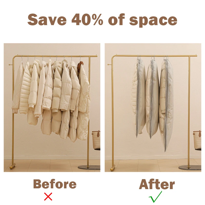 Wardrobe Organizer Bags Down Jacket Air Compression Hanging Bag with Zipper Clothes Dust Cover Bag Save Space Cloth Storage Bag