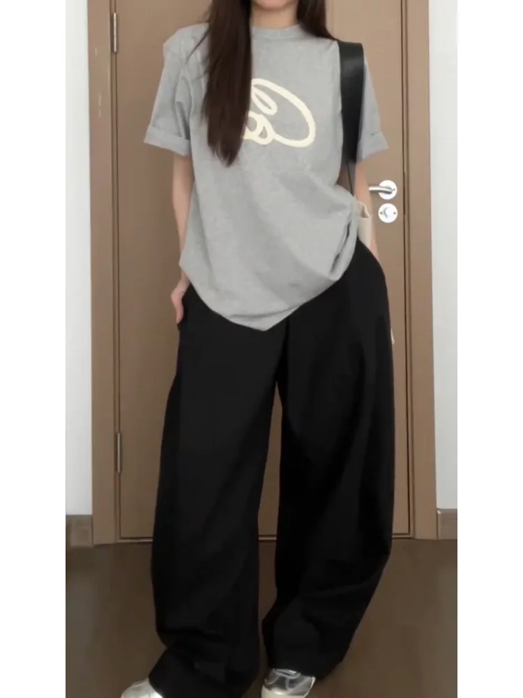 American Retro Oversize ort Sve Women's T-irt Loose Pure Cotton f Sve Summer 2024 New Sle Top