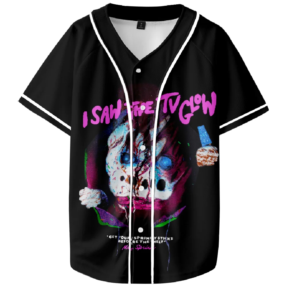 

I Saw the TV Glow Baseball Jersey V-neck Black Tee Shirt Streetwear Fashion Clothes 3D Print Summer Hip Hop T Shirts Harajuku