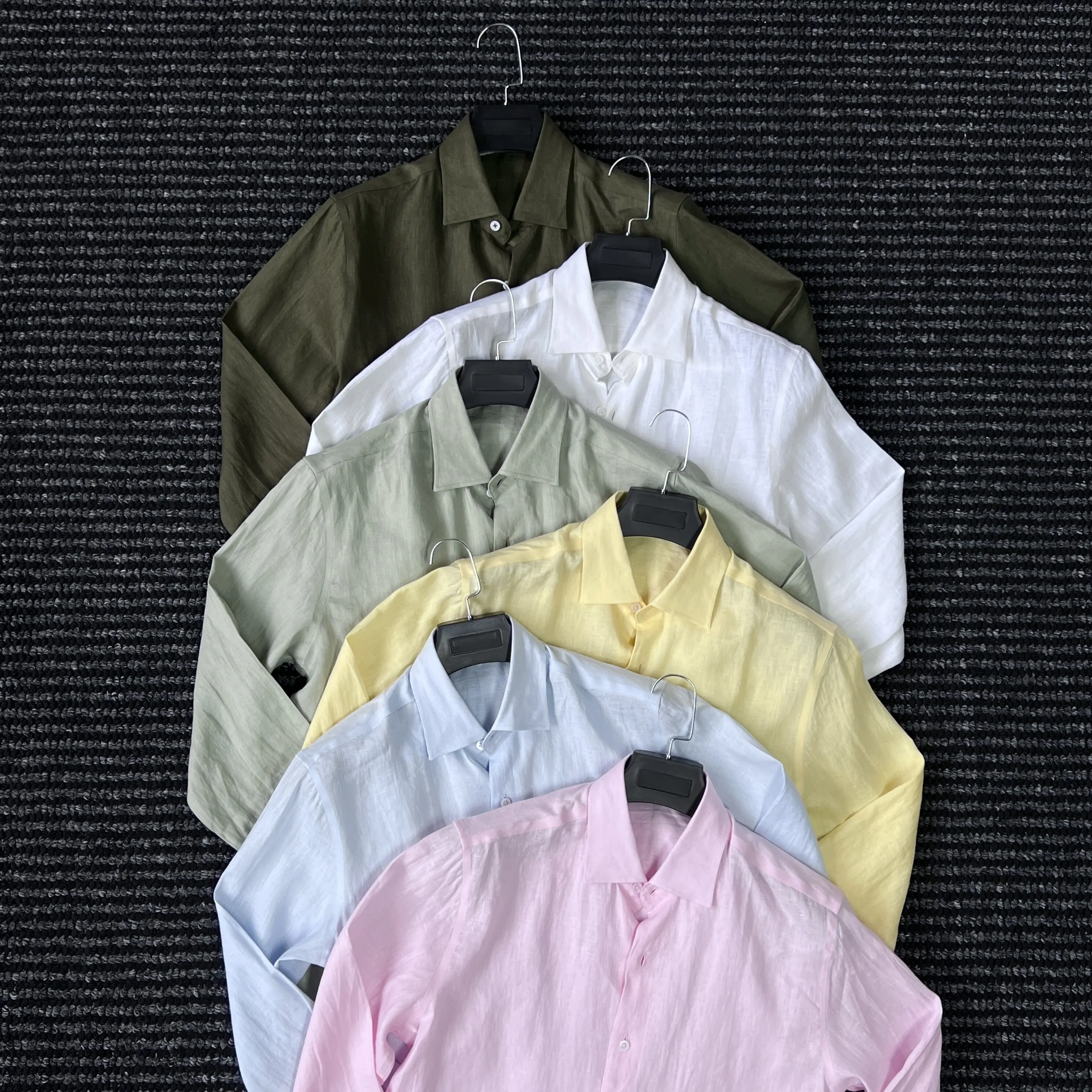 

Мужская летняя тонкая классическая рубашка с длинным рукавом из 100% льна в стиле old money