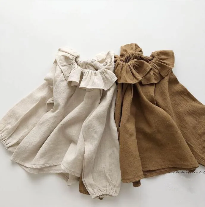 2026 New Fall Toddler Girls Japan Korea Style Cotton Linen Forest Frill Neck Long Sleeve Casual Base Shirt