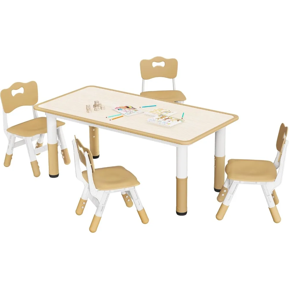 

Kids Table and 4 Chairs Set, 47.3'' L X 23.8'' W Toddler Table and Chair Set, Height Adjustable, Graffiti Desktop