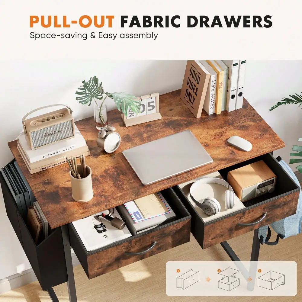 Small White Desk With Drawer, Compact Computer Writing Table For Bedroom, Home Office Small Spaces