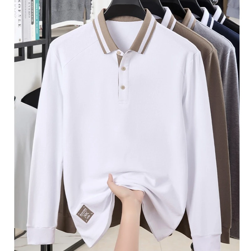

2025 Spring and Autumn Men's Cotton Long Hoodie Polo Shirt