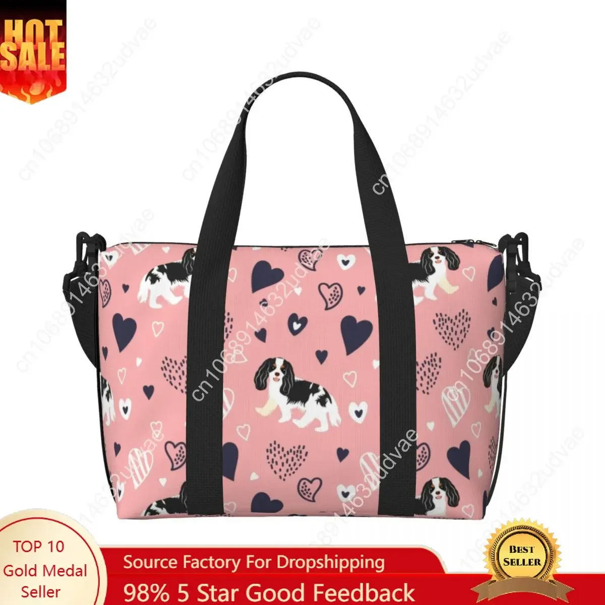 Custom Cavalier King Charles Spaniel Tote Bag Women Large Capacity Cartoon Dog Gym Beach Shoulder Travel Bag