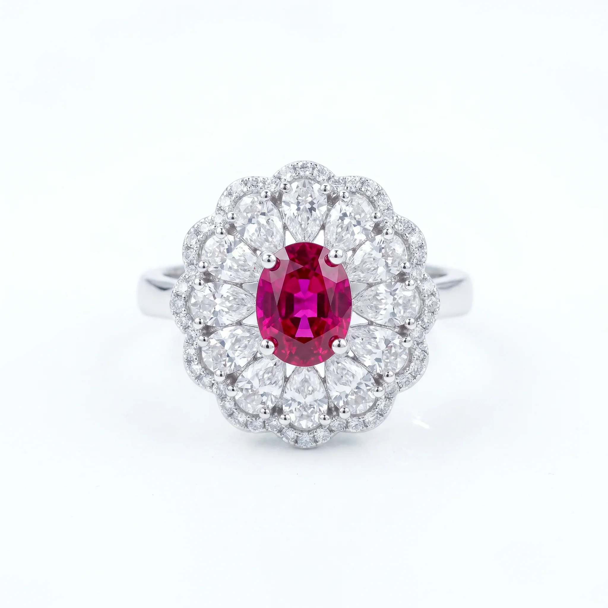 

1.64cttw Oval Lab Grown Ruby Ring Solid S925 Sterling Silver 18K Gold Plated Floral Ring Perfect Wedding & Holiday Gift for Her