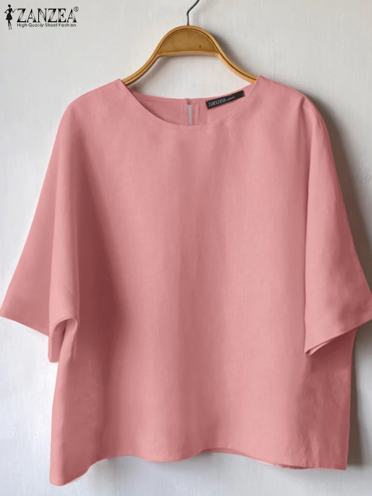 

ZANZEA Fashion Tunic Vintage Cotton Tops Women Summer Blouse 2025 Casual Loose Solid Color Shirts 3/4 Sleeve Blusas Femininas