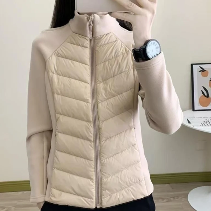 

Patchwork Long Sleeve Parkas Women Autumn Winter Zipper Up Down Cotton Jackets Woman 2025 Slim Fit Warm Coats Female