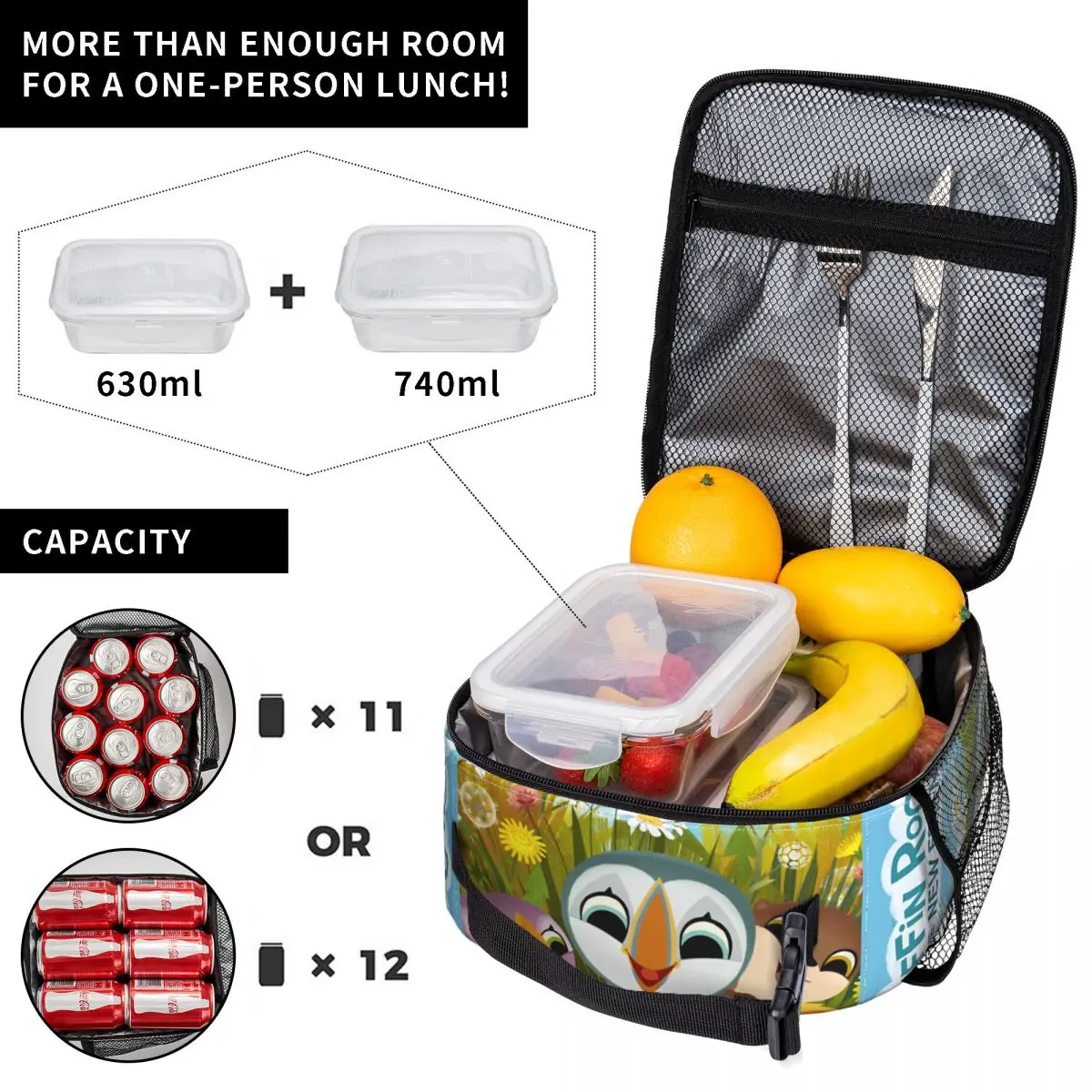 Puffin Rock And New Friends Lunch Bag For Men Graphic Lunch Box Leisure Picnic Cooler Bag Portable Insulated Tote Handbags