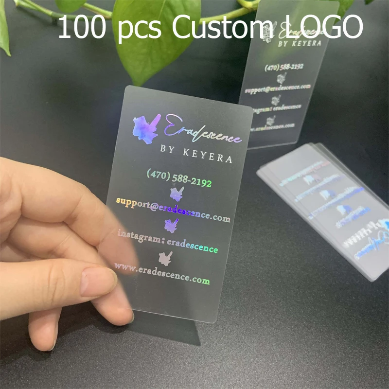 

Free Desgin Holographic Custom LOGO Transparent Plastic Greeting Business Card Thank You Cards Printing services