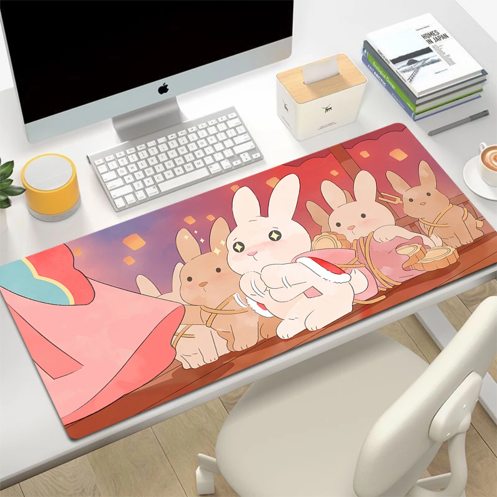 Kawaii Rabbit Green Anime Deskmat Large Game Mousepad Cute Cartoon Scenery Mouse Pad Laptop Office Extended Table Mat Big Carpet