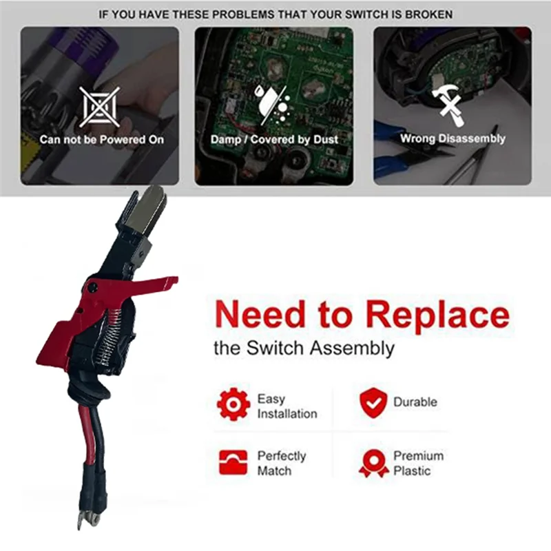 استبدال مجموعة زر تبديل مقبض الفراغ لمرفق المكنسة الكهربائية Dyson V8 SV12