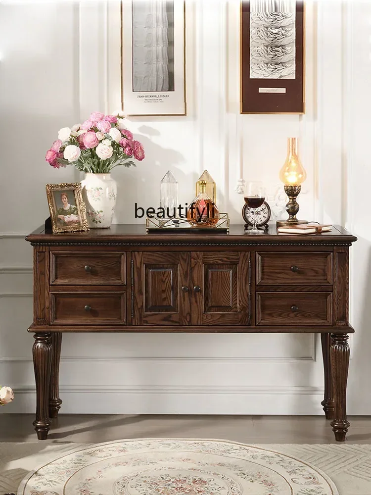 

S American Style Solid Wood Porch Wall Locker Retro Console Tables Villa Living Room Locker