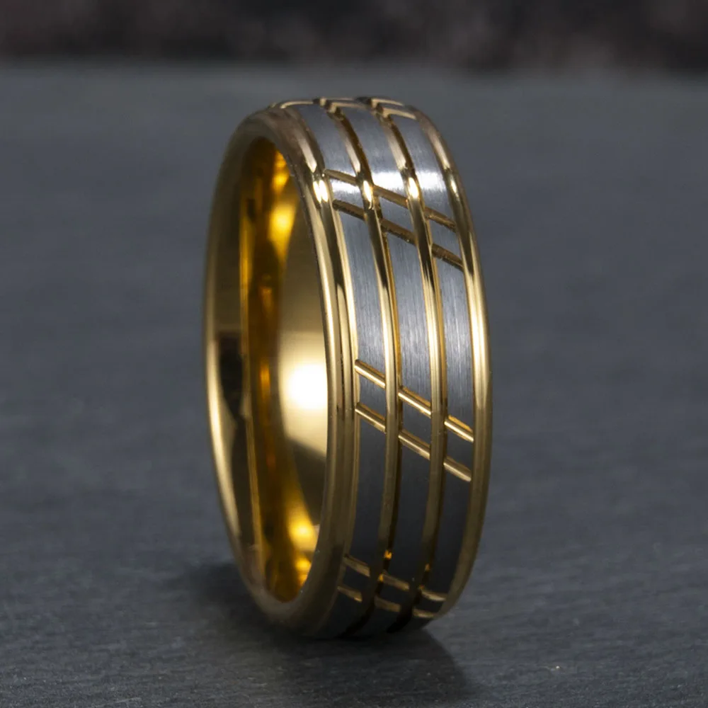 Tungsten Carbide Rings for Men and Women 8mm Fashion Golds Grooved Wedding Rings for Couples Date Birthday Gift