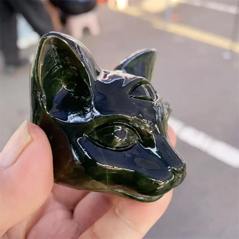 Natural Green Jade Egyptian Cat Head Carving, Healing Crystal Stone, Cute Birthday Present, Home Decoration, 1Pc