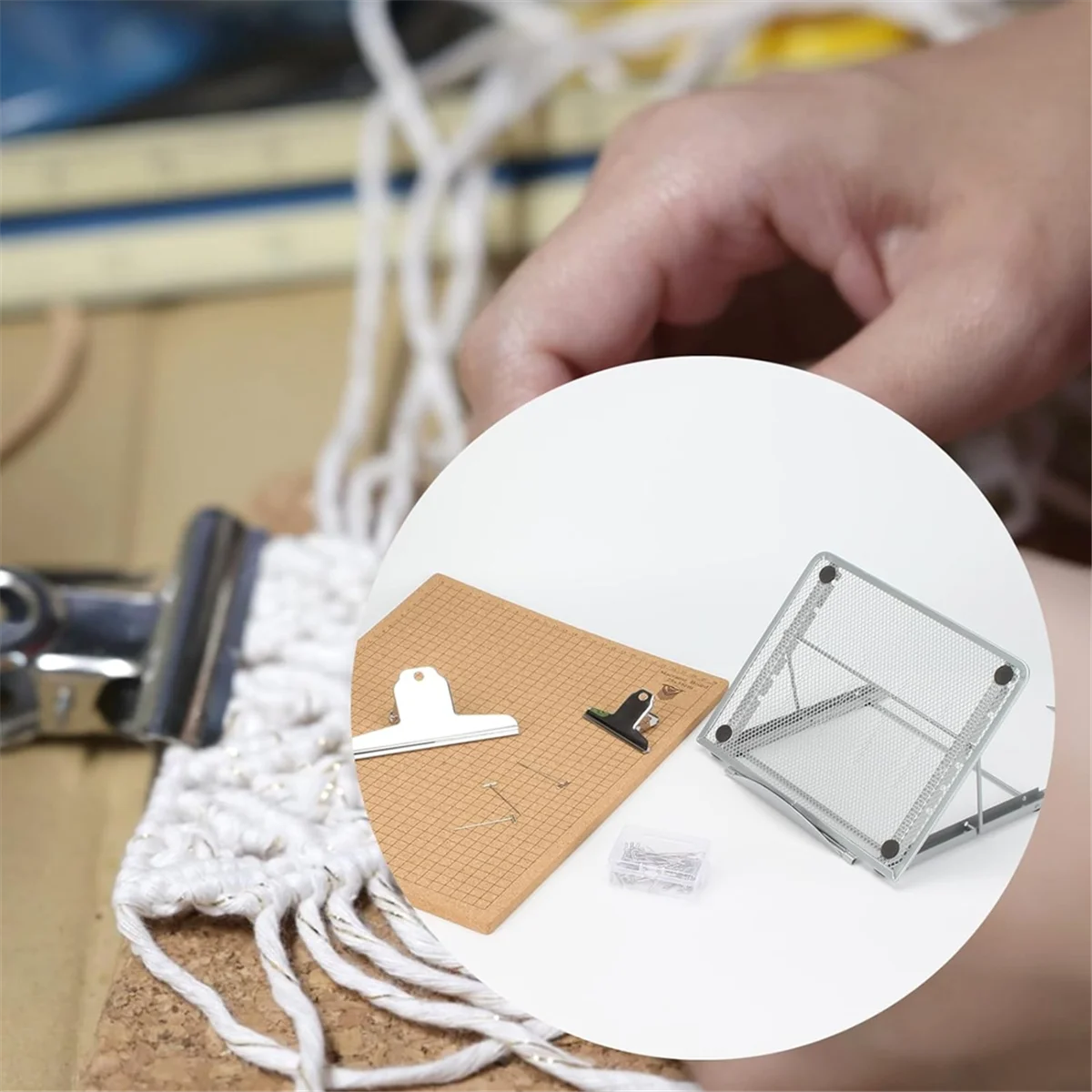 

A66I 12x16 Inch Macrame Board Set, Macrame Board and Metal Adjustable Holder with T Pins Clips,Supplies Braiding Craft Helper