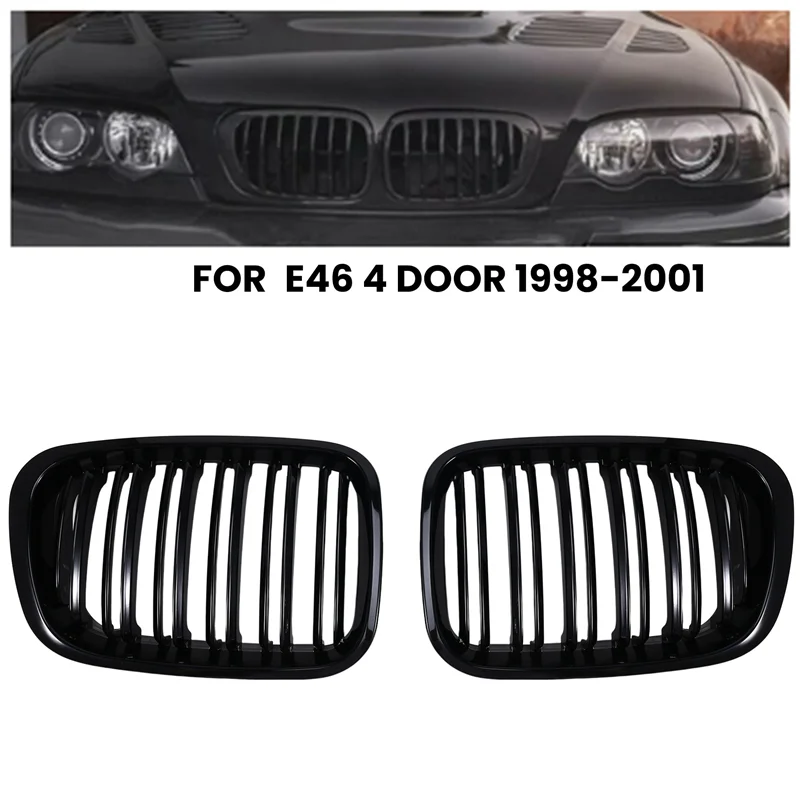 

ABTC-Car Front Kidney Grille Sport Racing Grills For BMW E46 4 Door 1998-2001 Bumper Hood Mesh Air Vent Radiator Cover