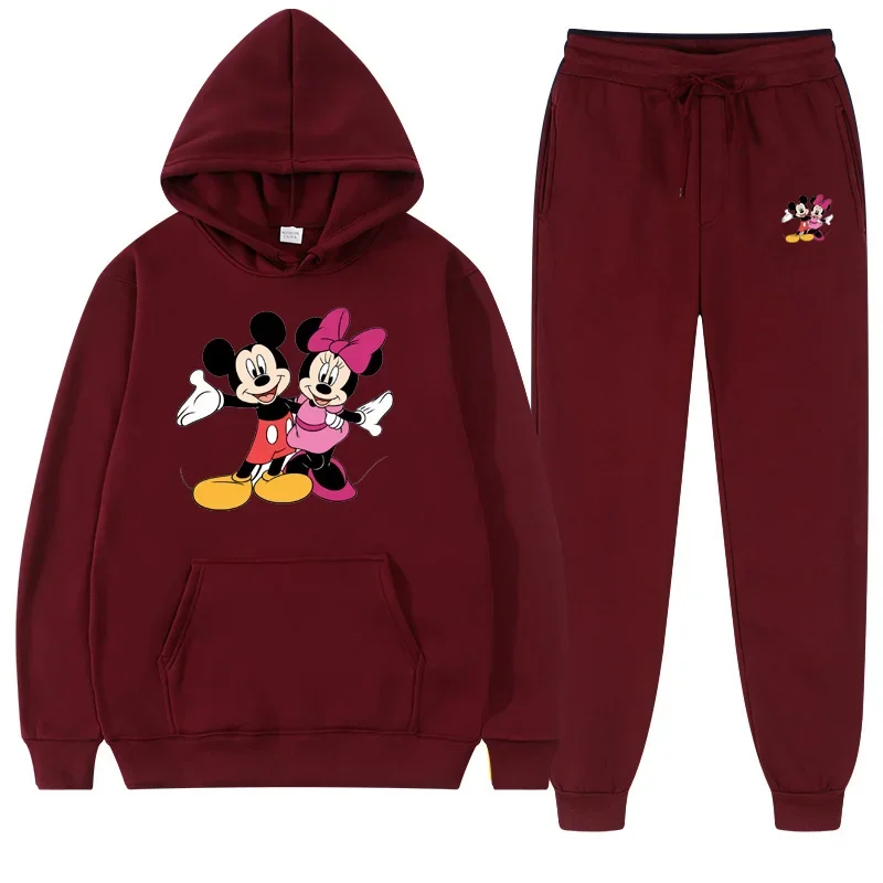 Customizable Pattern Hoodie Suits for Men and Women Disney Mickey Mouse Sweatshirts Autumn and Winter Warm Tops and Pants