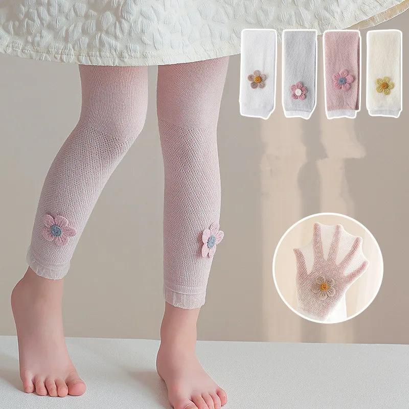 Girls Leggings Kids Hollow Out Pants Summer Children's Clothing Pencil Pants Flower Trousers Korean Style image 3