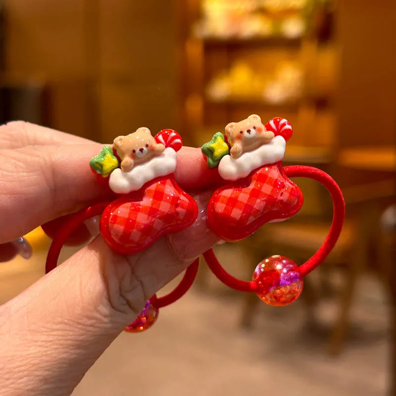 2 قطعة عيد الميلاد الجديد جميل الكرتون الفتيات العصابات الشعر المرنة إكسسوارات الشعر الأطفال العلاقات الشعر الطفل أغطية الرأس #4