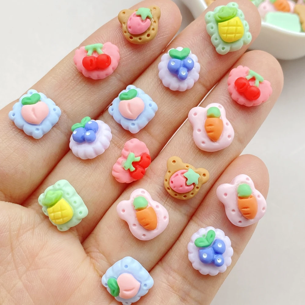 20Pcs Cute Mini Fruit Cherries,strawberry Cookies Nail Art Resin Designer Charms DIY Craft For Nail 3D Decorations Jewelry