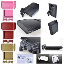 7 Colours Available Carbon Fiber Vinyl Skin Sticker Protector for Sony PS3 Super Slim 4000 and 2 controller skins Stickers