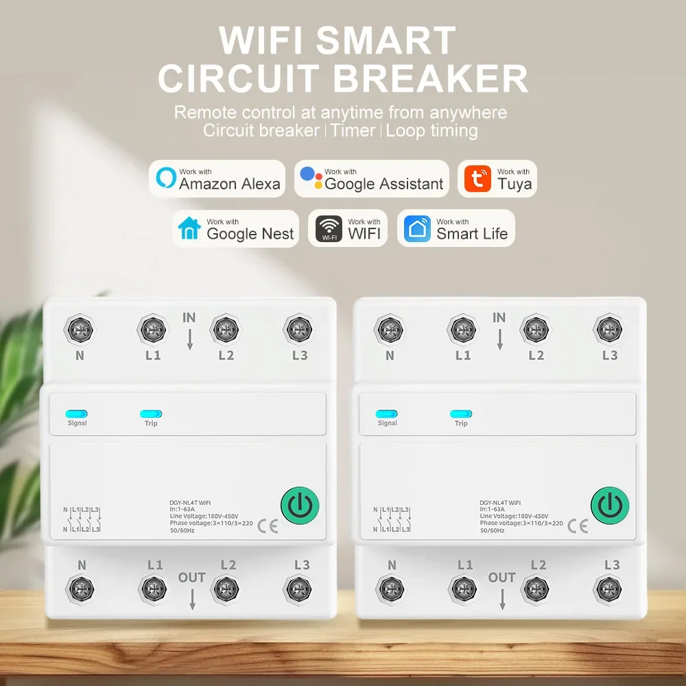DIYGO 3P+N 4P WiFi Smart-Schutzschalter 1-63A ACTuya APP Fernbedienung Timer Relais Status Alexa Google Sprachsteuerung DIN-Schiene MCB – Detail 1