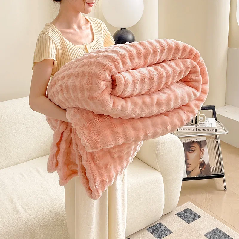 

Coral Fleece Blanket for Winter Thick Soft Bedspread Warm Plaids for Beds Single/Queen/King Solid Color Thow Blankets/Plaids