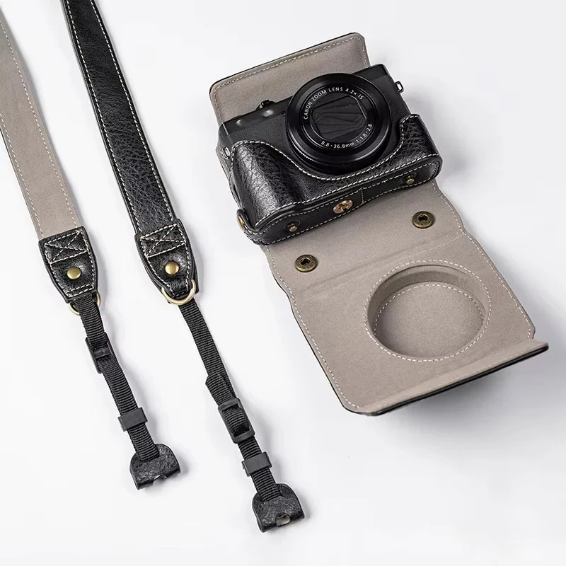 Nueva funda de lujo hecha a mano para cámara, de cuero PU, tipo caja, para Canon G7X, G7X2, G7X3, G7X Mark II, III, con correa protectora.
