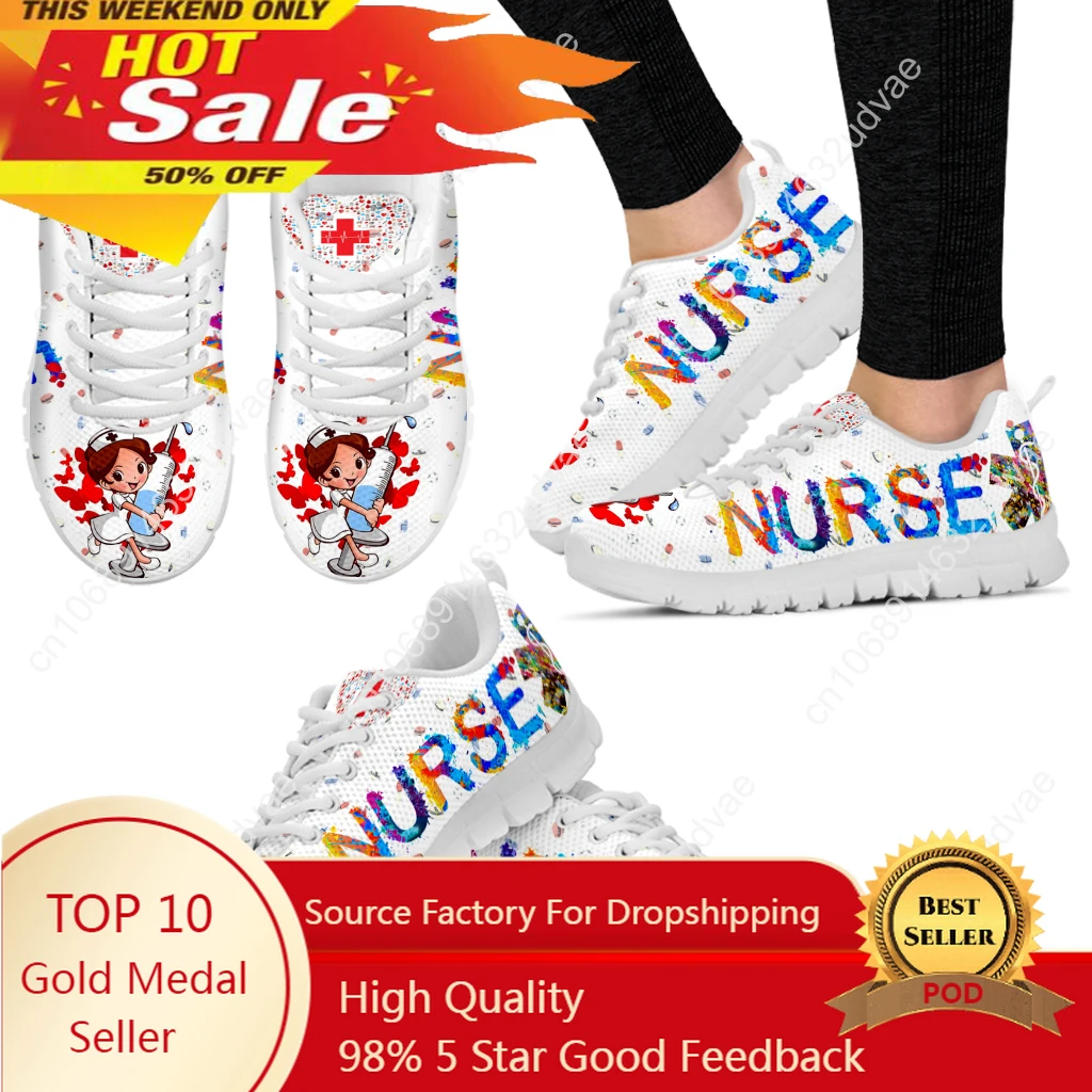 

Cute Hospital Cartoon Nurse Girls Pattern Sneakers Shoes for Women Breathable Lace up Flat Shoes Comfort Zapatillas