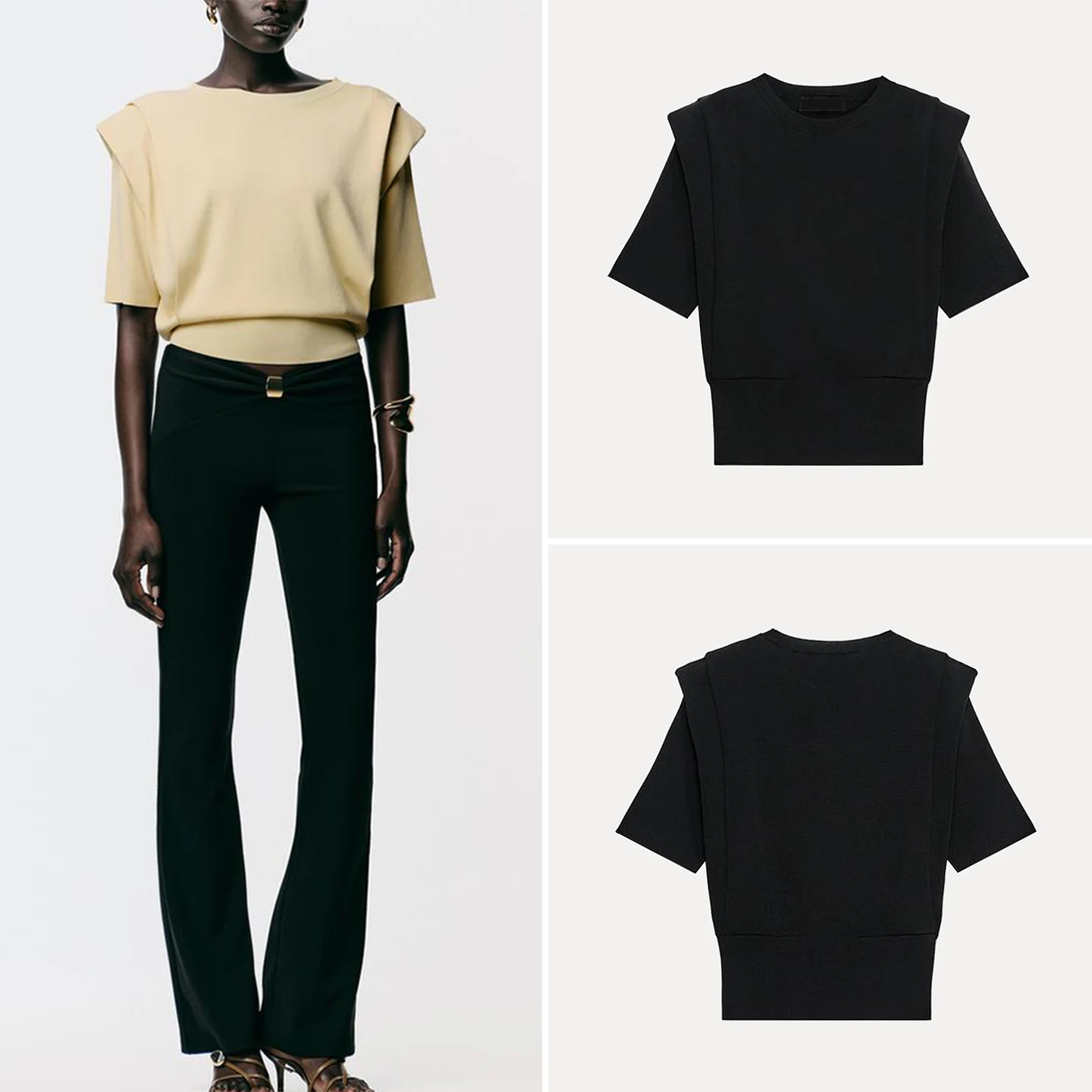 

2025 Autumn New Sle Women's Knitted Top oulder Pads Personali Daily Wear Z Brand Ladies T-irt European Sle