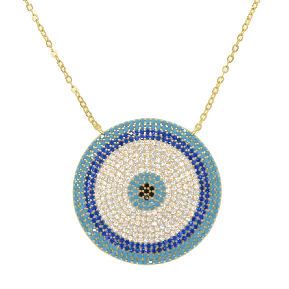 factory gold color delicate round cz Necklace turquoises stone paved turkish evil eye round charm for women lucky necklace