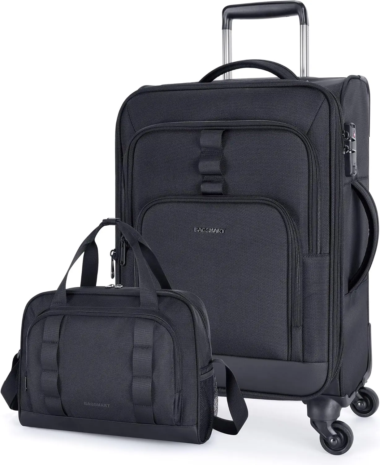 

Расширяемая ручная кладь 20 футов, одобренная авиакомпанией, легкий чемодан-спиннер с спортивной сумкой - черный