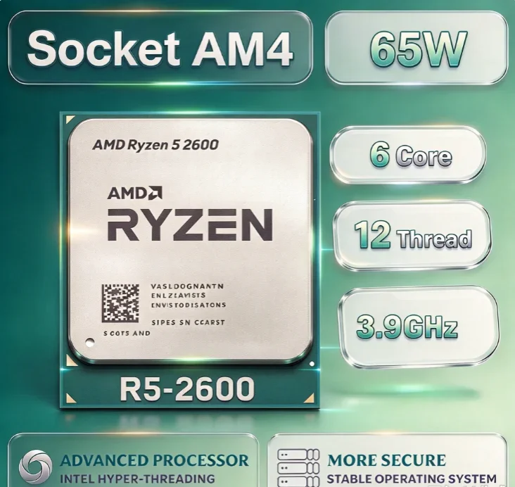 Novo Processador AMD R5 2600 12nm 6C12T 3.4GHz Até 3.9GHz 16MB L3 65W AM4 DDR4 Para Upgrade de PC Gamer Sem Cooler