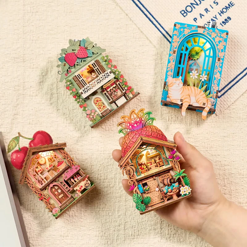 Pineapple Theme DIY Fridge Magnet Kit Wooden 3D Puzzle with LED Light Tropical Kitchen Decor Gift