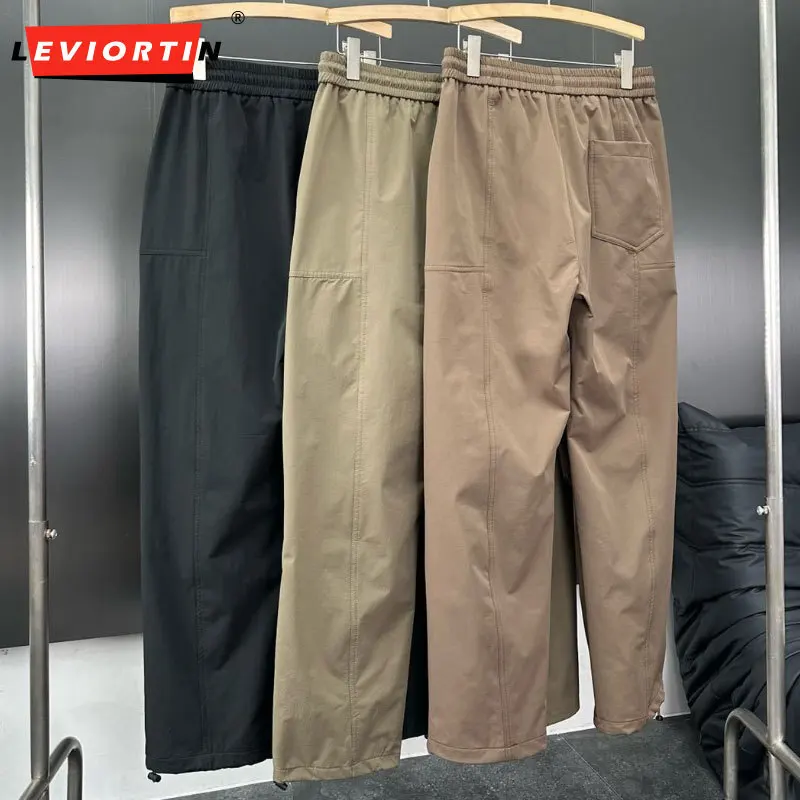 Calça de trabalho masculina, calça de perna reta, estilos americanos, vários bolsos, solta, perna larga, esportes ao ar livre, paraquedista