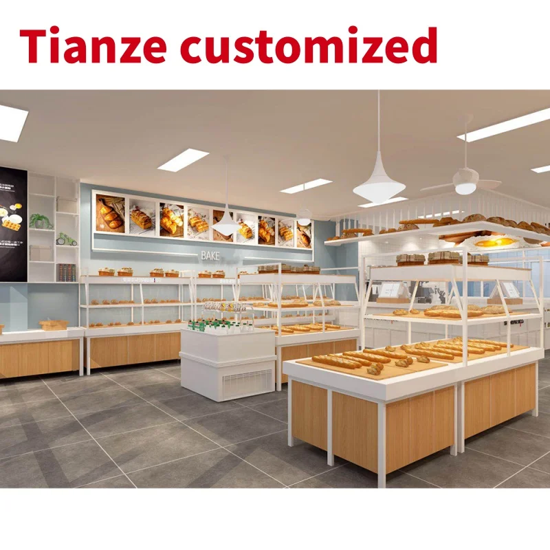 (Customized) retail bakery shop wooden display furniture custom design latest elegant bakery store decoration interior layout pl