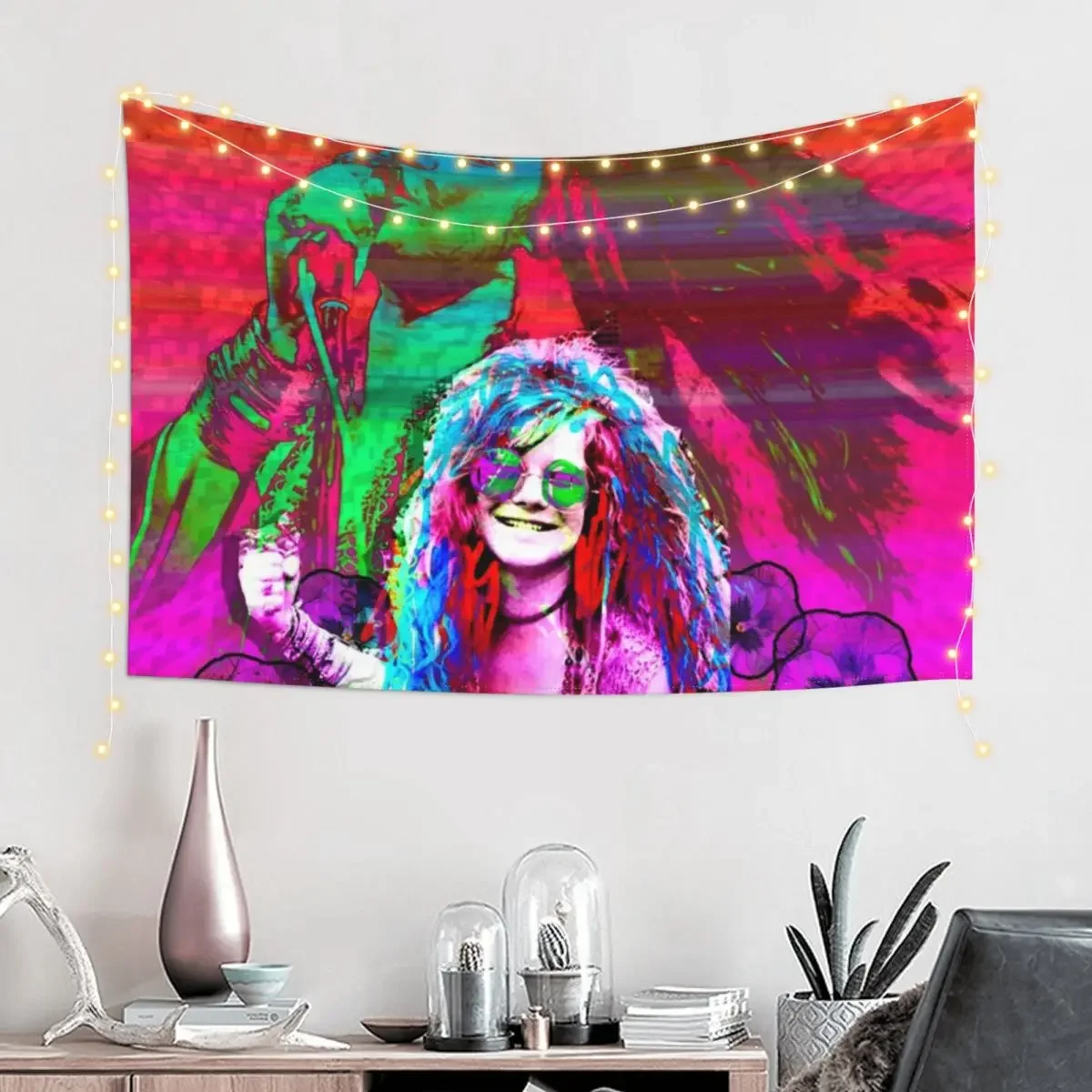 Janis Joplin, popart colors digital handmade by Iona Art Digital Tapestry Aesthetic Room Decors Wall Mural Tapestry