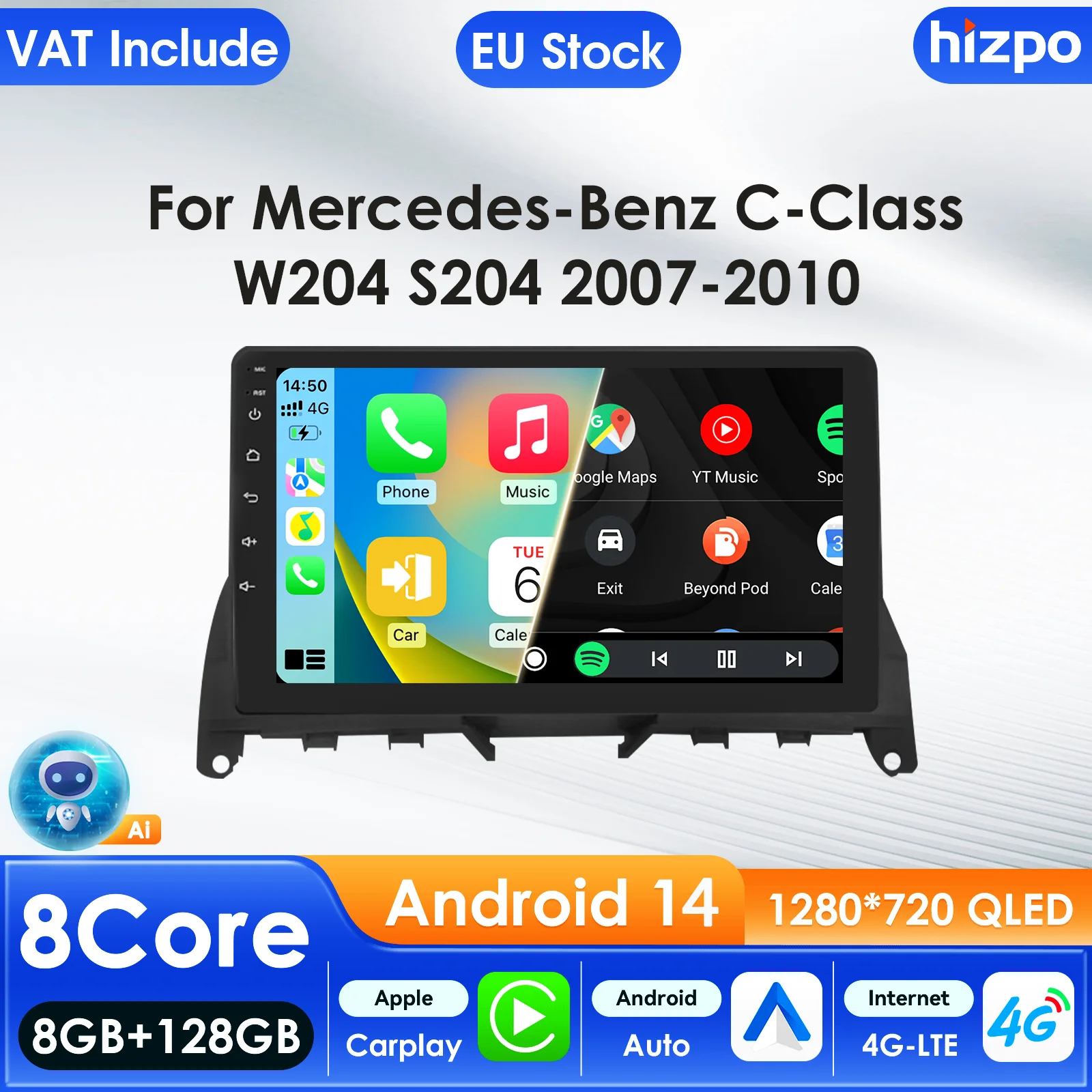 هيزو 2 الدين راديو السيارة لمرسيدس بنز C-Class W204 S204 2007 2008 2009 2010 الصوت مشغل وسائط متعددة CarPlay أندرويد السيارات GPS