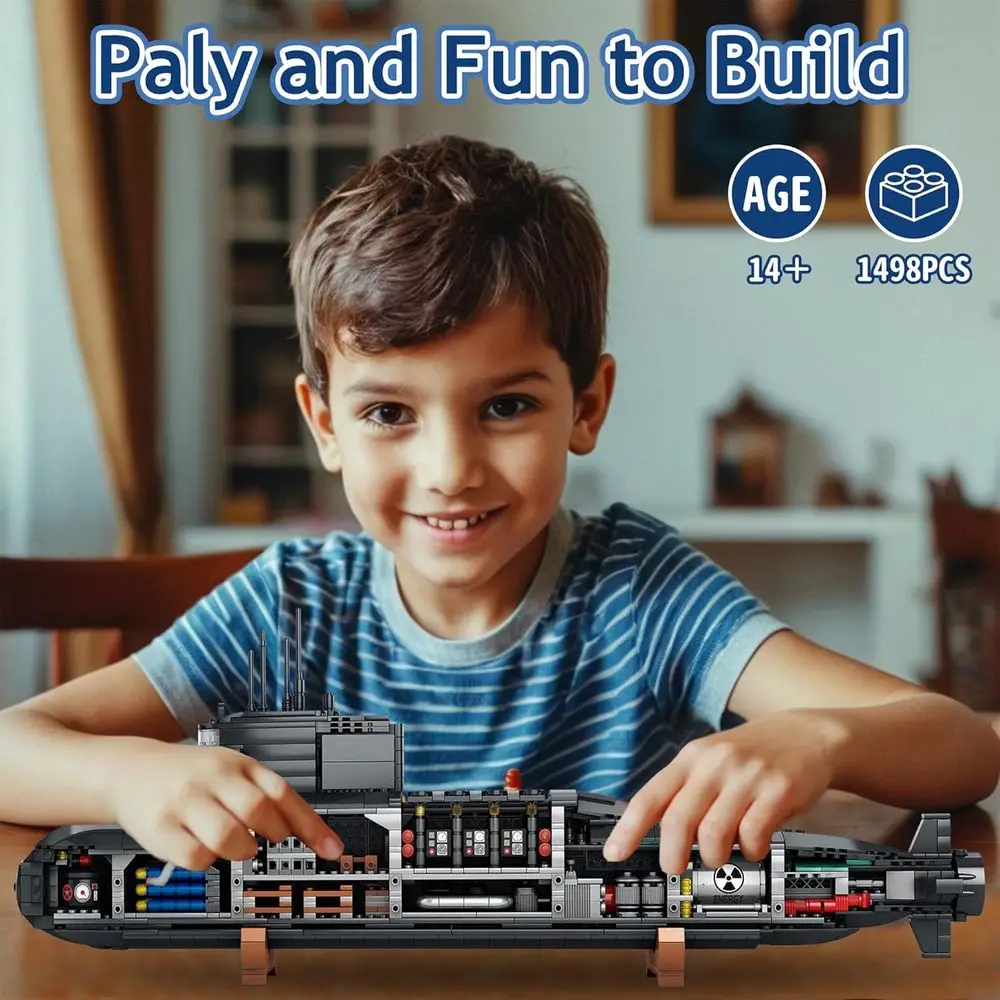 Juego de construcción de submarino nuclear de la era de la Segunda Guerra Mundial con luces, 1498 piezas, perfecto para niños, adolescentes y adultos, ideal para el hogar o la oficina